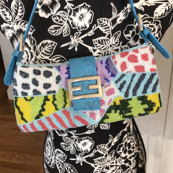no brand Handbags - Colorfully Beaded bag with aqua blue strap ,zip top spring & summer